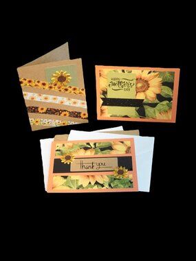 Set of 3 Sunflower Mother’s Bundle Embellishment Note Greeting Cards (A)